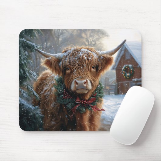 Highland Koe Rustic Barnyard Christmas Muismat (Met muis)