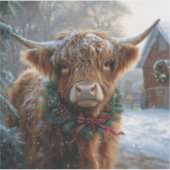 Highland Koe Rustic Barnyard Christmas Sticker (Voorkant)