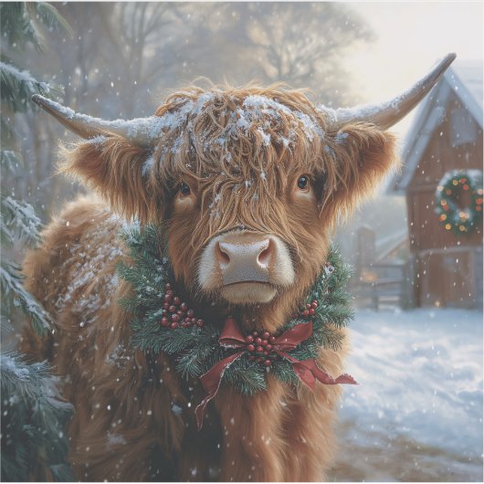 Highland Koe Rustic Barnyard Christmas Sticker (Voorkant)