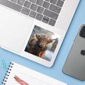 Highland Koe Rustic Barnyard Christmas Sticker (Laptop met iPhone)