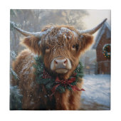 Highland Koe Rustic Barnyard Christmas Tegeltje (Voorkant)
