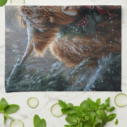 Highland Koe Rustic Barnyard Christmas Theedoek (Gevouwen)