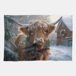 Highland Koe Rustic Barnyard Christmas Theedoek