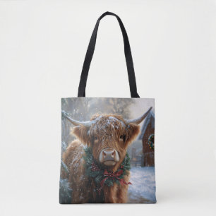 Highland Koe Rustic Barnyard Christmas Tote Bag