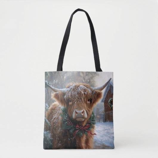 Highland Koe Rustic Barnyard Christmas Tote Bag (Voorkant)