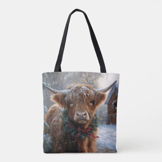 Highland Koe Rustic Barnyard Christmas Tote Bag (Achterkant)