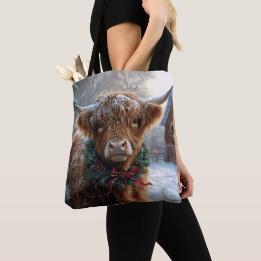 Highland Koe Rustic Barnyard Christmas Tote Bag (Dichtbij)