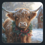Highland Koe Rustic Barnyard Christmas Vierkante Sticker<br><div class="desc">Vier het vakantieseizoen met dit charmante kunstwerk met een Highland-koe in een rustieke barnyard-omgeving. De warme,  feestelijke tinten en het gezellige boerderijen decor roepen de kerstsfeer op,  waardoor het een ideaal stuk is voor dierenvrienden en mensen die een kerstvakantie op het platteland koesteren.</div>
