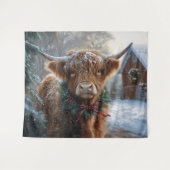 Highland Koe Rustic Barnyard Christmas Wandkleed (Voorkant (horizontaal))