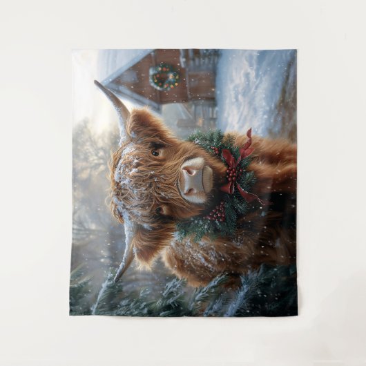 Highland Koe Rustic Barnyard Christmas Wandkleed (Voorkant)