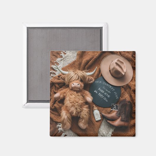 Highland Koe Rustic boerderij zwangerschapsaankond Magneet (Voorkant / Achterkant)