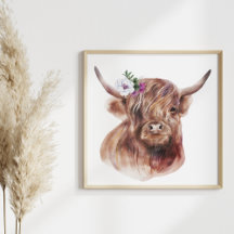 Highland Koe Rustic Scottish Cattle Illustration