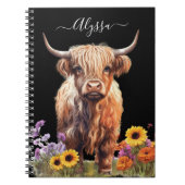Highland Koe rustieke bloementuin Decoupage Notitieboek (Voorkant)