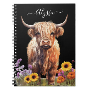 Highland Koe rustieke bloementuin Decoupage Notitieboek