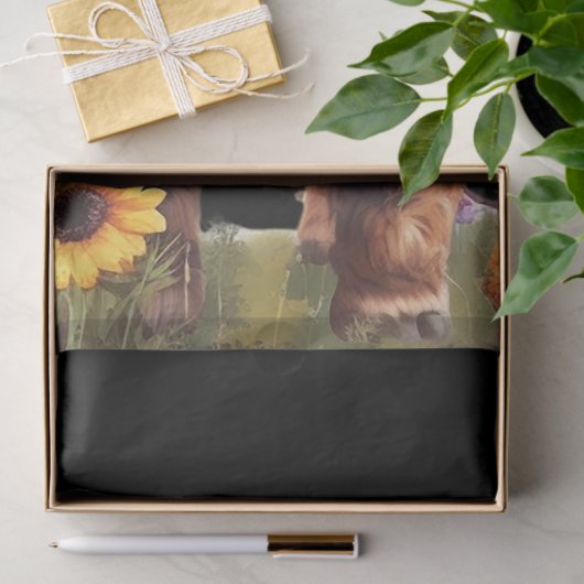 Highland Koe rustieke bloementuin Decoupage Tissuepapier (Geschenk)