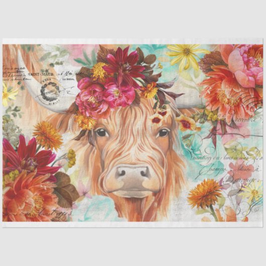 Highland Koe rustieke Boho boerderij Decoupage Tissuepapier (Voorkant)