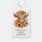 Highland Koe Rustieke Zonnebloemen Baby shower Bed Cadeaulabel (Voorkant)