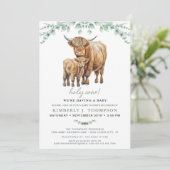 Highland Koe Sage Boho Greenery Baby shower Kaart (Staand voorkant)