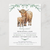 Highland Koe Sage Boho Greenery Baby shower Uitnodiging Briefkaart (Voorkant)