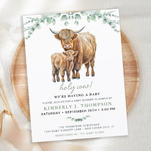 Highland Koe Sage Boho Greenery Baby shower Uitnodiging Briefkaart