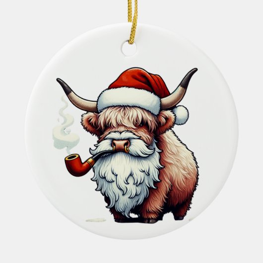 Highland Koe Santa - Grappig rustiek decor Keramisch Ornament (Voorkant)