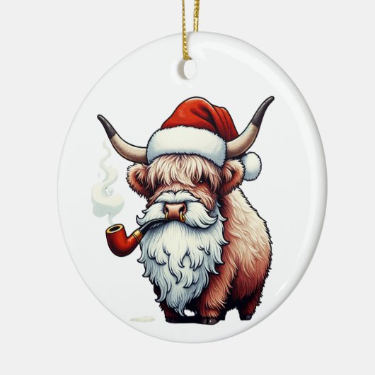 Highland Koe Santa - Grappig rustiek decor Keramisch Ornament (Links)