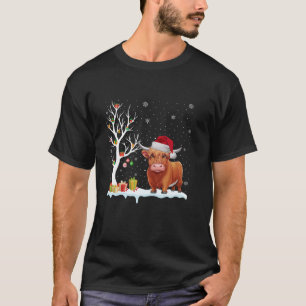 Highland Koe Santa Hat Feestelijke Boomlicht Kerst T-shirt