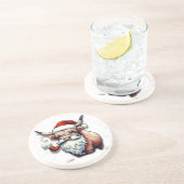 Highland Koe Santa met sneeuwvlokken - Rustiek Dec Zandsteen Onderzetter (Zijkant)