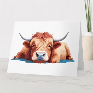 Highland Koe Schattig Dier Slapen Relaxing Fun Kaart