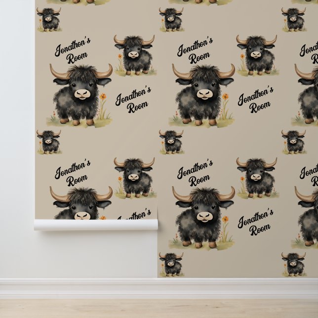 Highland Koe Schattige Genderneutraal Behang (Applicatie)