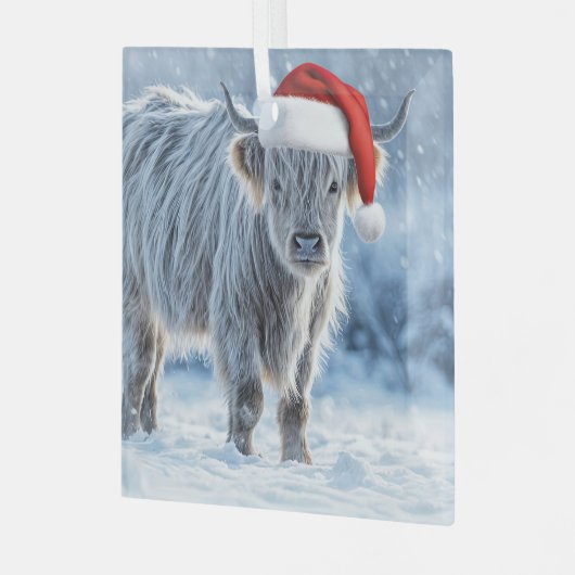 Highland Koe Schattige in Snow Santa Hat Glas Ornament (Voorkant links)