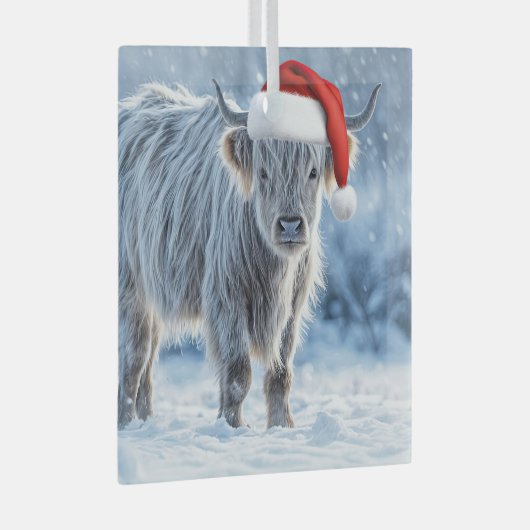 Highland Koe Schattige in Snow Santa Hat Glas Ornament (Voorkant Rechts)