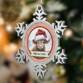 Highland Koe Schattige Santa Hat Gingham Kerstnaam Tin Sneeuwvlok Ornament