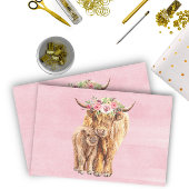 Highland Koe Scotland Pink Mama Baby Calf Tissuepapier