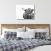 Highland Koe Scotland Rustic Black White Canvas Afdruk (Insitu (Slaapkamer))