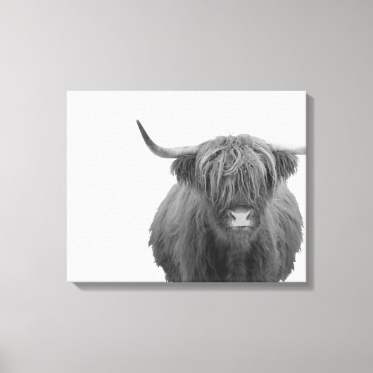 Highland Koe Scotland Rustic Black White Canvas Afdruk (Voorkant)