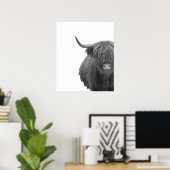 Highland Koe Scotland Rustic Black White Poster (Thuiskantoor)