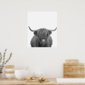 Highland Koe Scotland Rustic Black White Poster (Keuken)