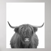 Highland Koe Scotland Rustic Black White Poster (Voorkant)