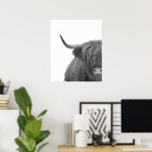 Highland Koe Scotland Rustic Black White Poster (Thuiskantoor)
