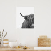 Highland Koe Scotland Rustic Black White Poster (Keuken)