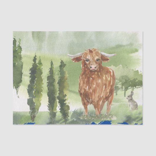 Highland Koe Scotland Waterverf Tissuepapier (Voorkant)