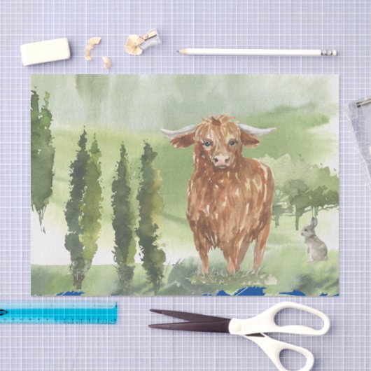Highland Koe Scotland Waterverf Tissuepapier (Craft)