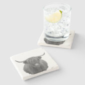 Highland Koe Scotland Zwarte Witte Boerderij Stenen Onderzetter (Zijkant)