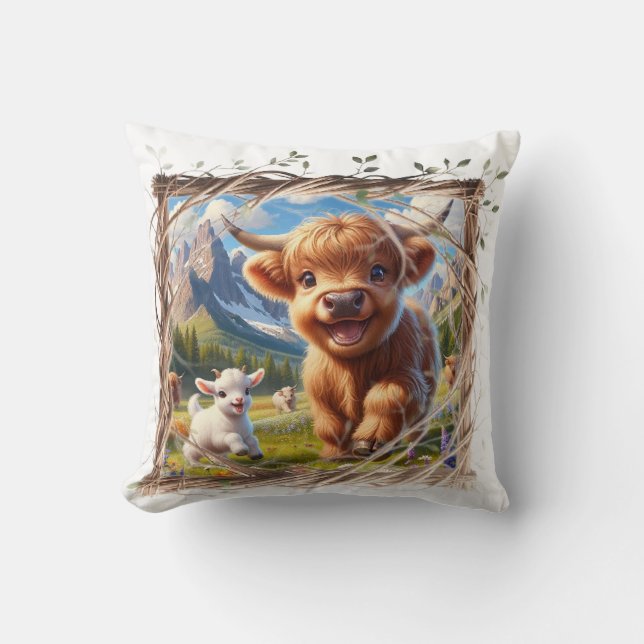 Highland Koe Sierkussen - Rustieke boerderij Decor (Voorkant)