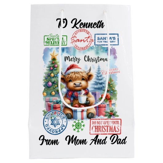 Highland Koe Sips beroemd gemaakt door Christmas T Medium Cadeauzakje (Achterkant)