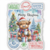 Highland Koe Sips beroemd gemaakt door Christmas T Sticker (Voorkant)