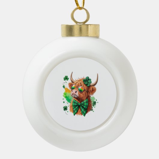 Highland Koe St Patrick's, Lucky Koe Keramische Bal Ornament (Voorkant)