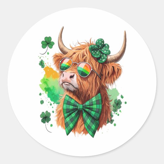 Highland Koe St Patrick's, Lucky Koe Ronde Sticker (Voorkant)