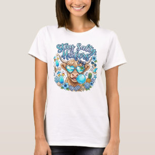 Highland Koe Strand Zomer Grappig T-shirt